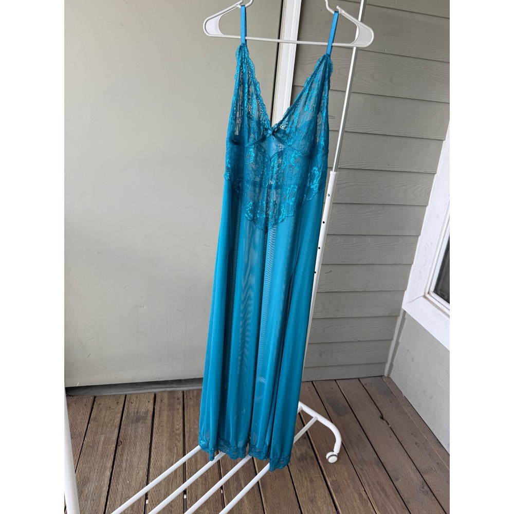 Avidlove Teal Lace Mesh Maxi Nightgown Lingerie Dress Plus Size 24W Whimsygoth